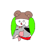 a drawing of a cat wearing a bear hat and green ears