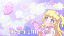 a picture of a girl with the words nyan thinking written below her