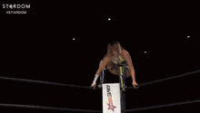 two women wrestling in a ring with the word stardom on the bottom left
