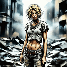 a drawing of a woman in a crop top