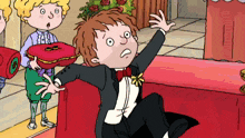 a cartoon of a boy in a tuxedo and bow tie
