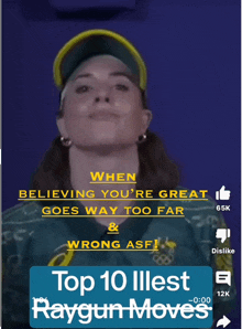 a video of a woman with the words when believing you 're great goes way too far and wrong asf