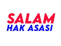 a red and blue sign that says " salam manusia "