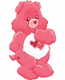 carebear love bear hearts heart bear pink