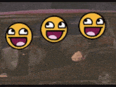 a man is driving a car with three smiley faces on the window