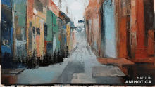 a painting of a narrow alleyway is made in animatica