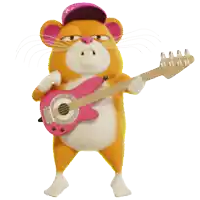 a cartoon hamster is playing a pink guitar
