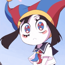 a cartoon character wearing a jester hat and a sailor suit
