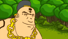a cartoon drawing of a man with a gold chain around his neck