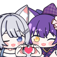 a cartoon drawing of two girls holding a heart