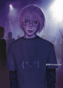 a drawing of a person wearing glasses and a t-shirt with a smiley face
