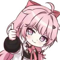 a girl with pink hair is giving a thumbs up sign