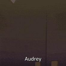 a cartoon character named audrey is holding a sword
