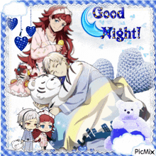 a picture of anime characters with the words good night written on it