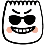 a cartoon drawing of a marshmallow wearing sunglasses and a big smile .