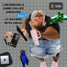 a picture of a cartoon character with the words i am making a game called unbound on top