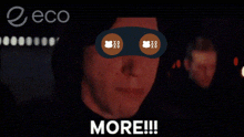 a man with a mask on his eyes and the words more !!!