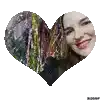 a woman is smiling in a heart shaped frame on a white background .