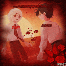 a picture of a boy and a girl with the name andrew on the back of their shirts