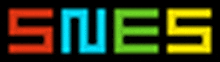 the word snes is written in colorful letters on a black background