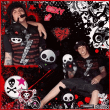 a picture of a man with skulls on his shirt and the word sexy on the bottom