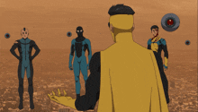 a group of cartoon characters are standing next to each other and one of them is wearing sunglasses