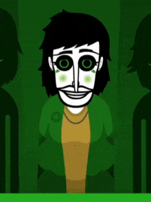 a cartoon of a woman with green eyes and a mustache