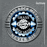a logo that says grass rock metal never die on it