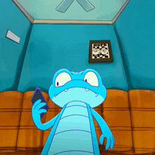 a cartoon frog is talking on a cell phone
