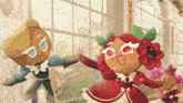 a cartoon character with a red flower on her head is dancing
