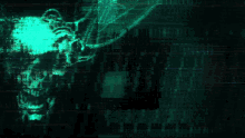 a blurry image of a person 's face is displayed on a dark background