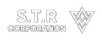 a logo for s.t.r corporation with a triangle on it