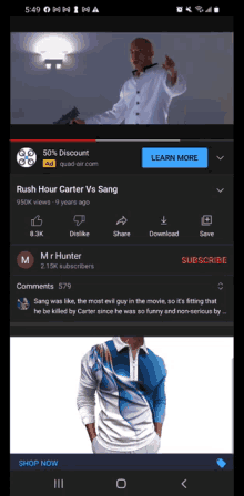 a screenshot of a youtube ad for rush hour carter