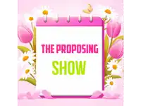 a pink calendar with the words the proposing show surrounded by flowers