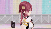 a 3d anime girl is singing into a microphone .