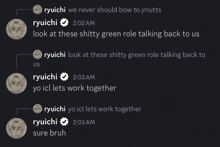 a screenshot of a conversation between ryuichi and yo icl lets work together