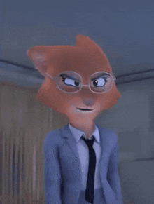 a cartoon character wearing glasses and a suit is standing next to a cartoon character wearing a dog hoodie