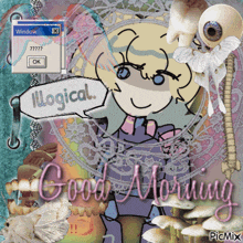 a picture of a girl with a speech bubble that says ilogical