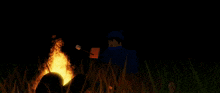 a person is roasting marshmallows over a fire