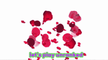a purple and pink background with petals and the words let 's play monkey