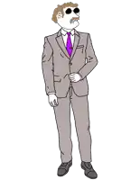 a drawing of a man in a suit and tie with sunglasses