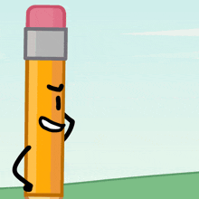 a cartoon drawing of a pencil with a face and arms and legs