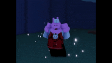 a cartoon character is wearing a red tuxedo and a purple sweater .