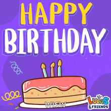 a lucas and friends birthday card with a birthday cake