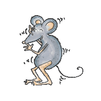 a cartoon drawing of a mouse standing on its hind legs and eating something .