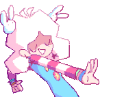 a pixel art drawing of a person with a bunny on their head