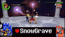 a screen shot of a video game with the words snowgrave at the bottom