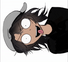a cartoon of a girl wearing a hat with her tongue sticking out