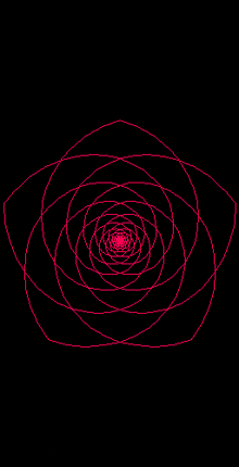 a pixel art drawing of a swirl with a red center