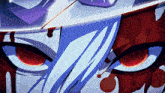 a close up of a cartoon character 's eyes with a purple background